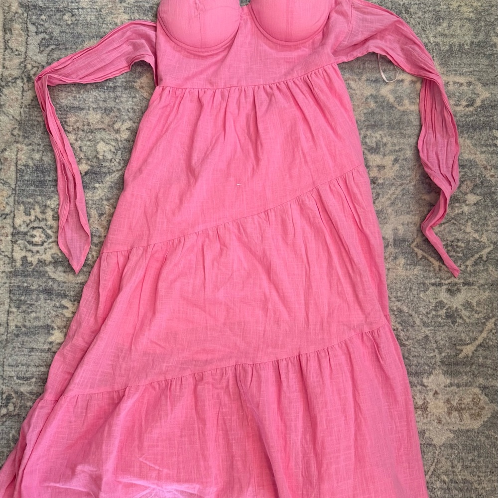 NWT Reverse Salome Strapless Hot Pink Tie Back Dress Size Medium maxi
